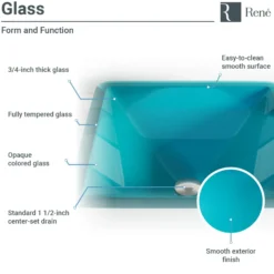 Rene 17" Square Glass Bathroom Sink, Cerulean, with Faucet, R5-5003-CER-R9-7001-BN