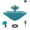 Rene 17" Square Glass Bathroom Sink, Cerulean, with Faucet, R5-5003-CER-WF-ORB
