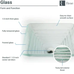 Rene 17" Square Glass Bathroom Sink, Textured, with Faucet, R5-5004-R9-7007-C