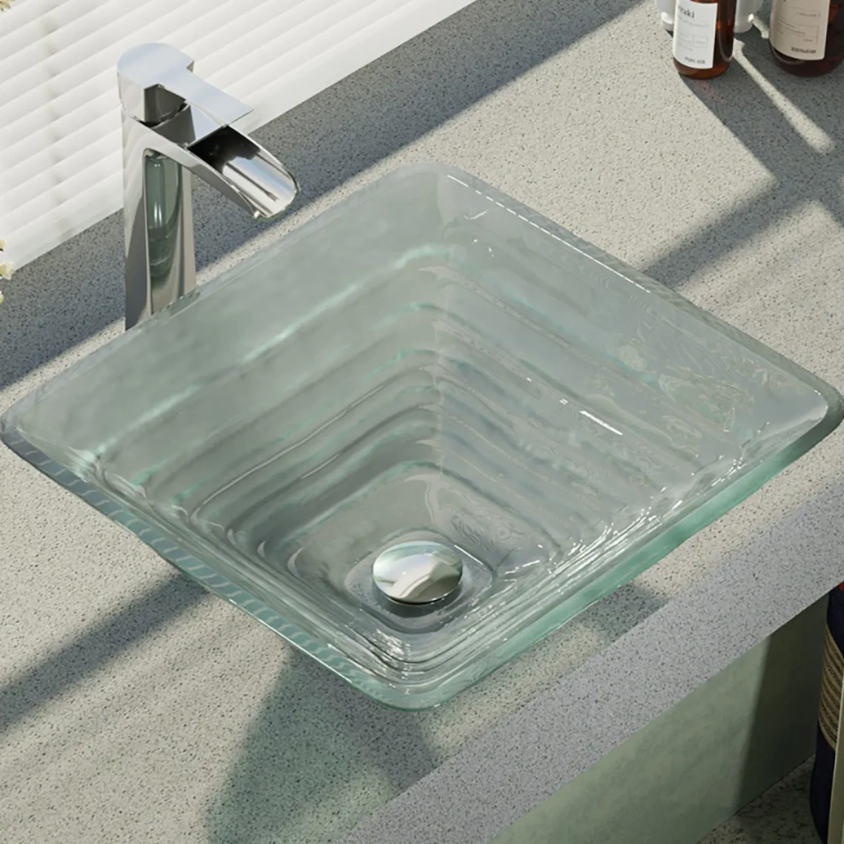Rene 17" Square Glass Bathroom Sink, Textured, with Faucet, R5-5004-R9-7007-C
