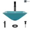Rene 17" Square Glass Bathroom Sink, Cerulean, with Faucet, R5-5003-CER-R9-7003-ABR