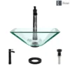 Rene 17" Square Glass Bathroom Sink, Crystal, with Faucet, R5-5003-CRY-R9-7007-ABR