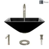 Rene 17" Square Glass Bathroom Sink, Noir, with Faucet, R5-5003-NOR-R9-7006-BN