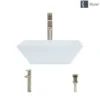 Rene 16" Square Porcelain Bathroom Sink, White, with Faucet, R2-5010-W-R9-7003-BN