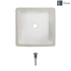 Rene 16" Square Porcelain Bathroom Sink, Biscuit, R2-1006-B-PUD-C