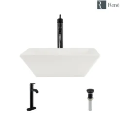 Rene 16" Square Porcelain Bathroom Sink, Biscuit, with Faucet, R2-5010-B-R9-7001-ABR