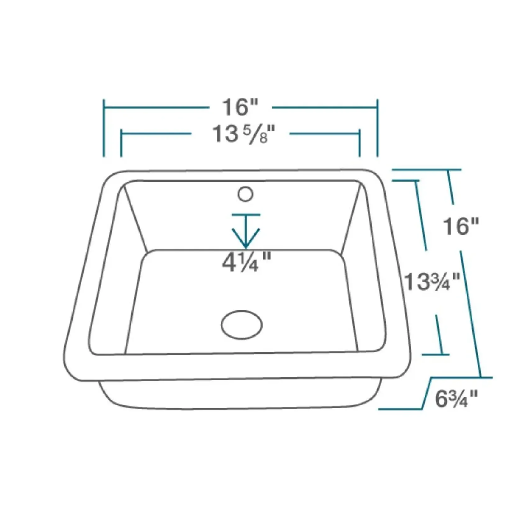 Rene 16" Square Porcelain Bathroom Sink, White, R2-1006-W-PUD-BN