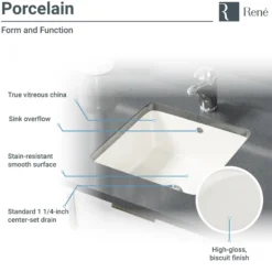Rene 16" Square Porcelain Bathroom Sink, Biscuit, R2-1006-B-PUD-BN