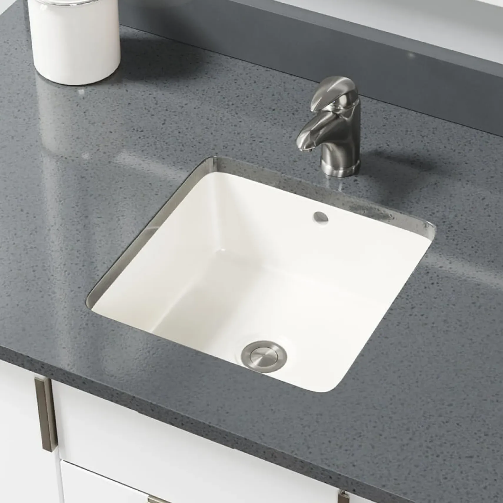 Rene 16" Square Porcelain Bathroom Sink, Biscuit, R2-1006-B-PUD-BN