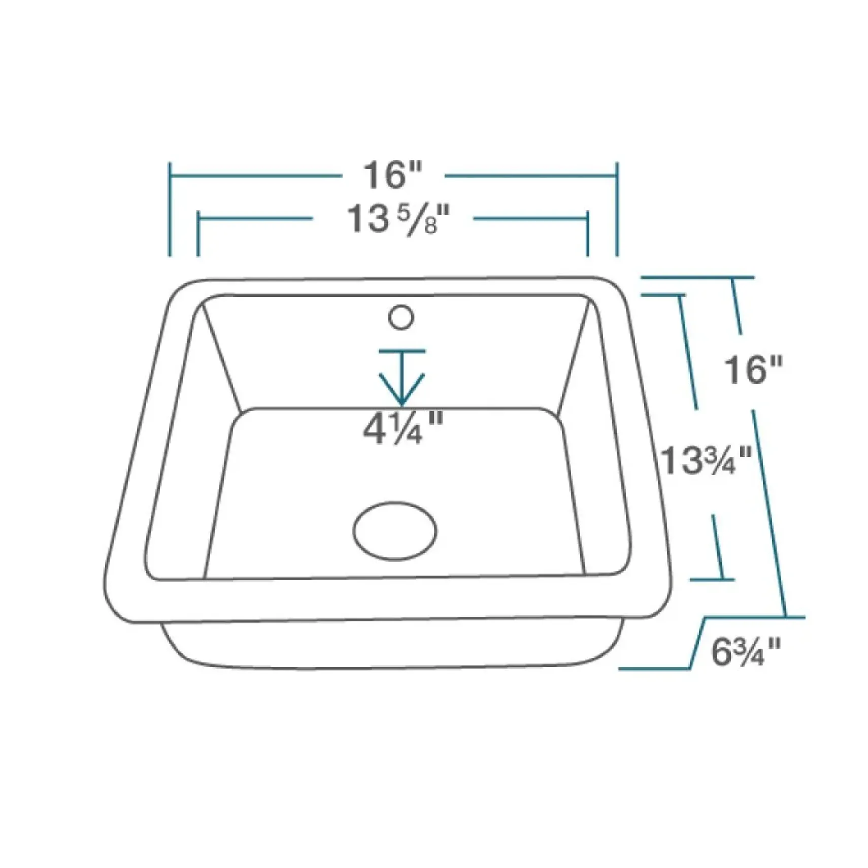 Rene 16" Square Porcelain Bathroom Sink, Biscuit, R2-1006-B-PUD-BN