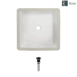 Rene 16" Square Porcelain Bathroom Sink, Biscuit, R2-1006-B-PUD-ABR