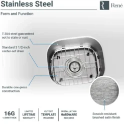 Rene 15" Stainless Steel Bar/Prep Sink, 16 Gauge, R1-1012-16