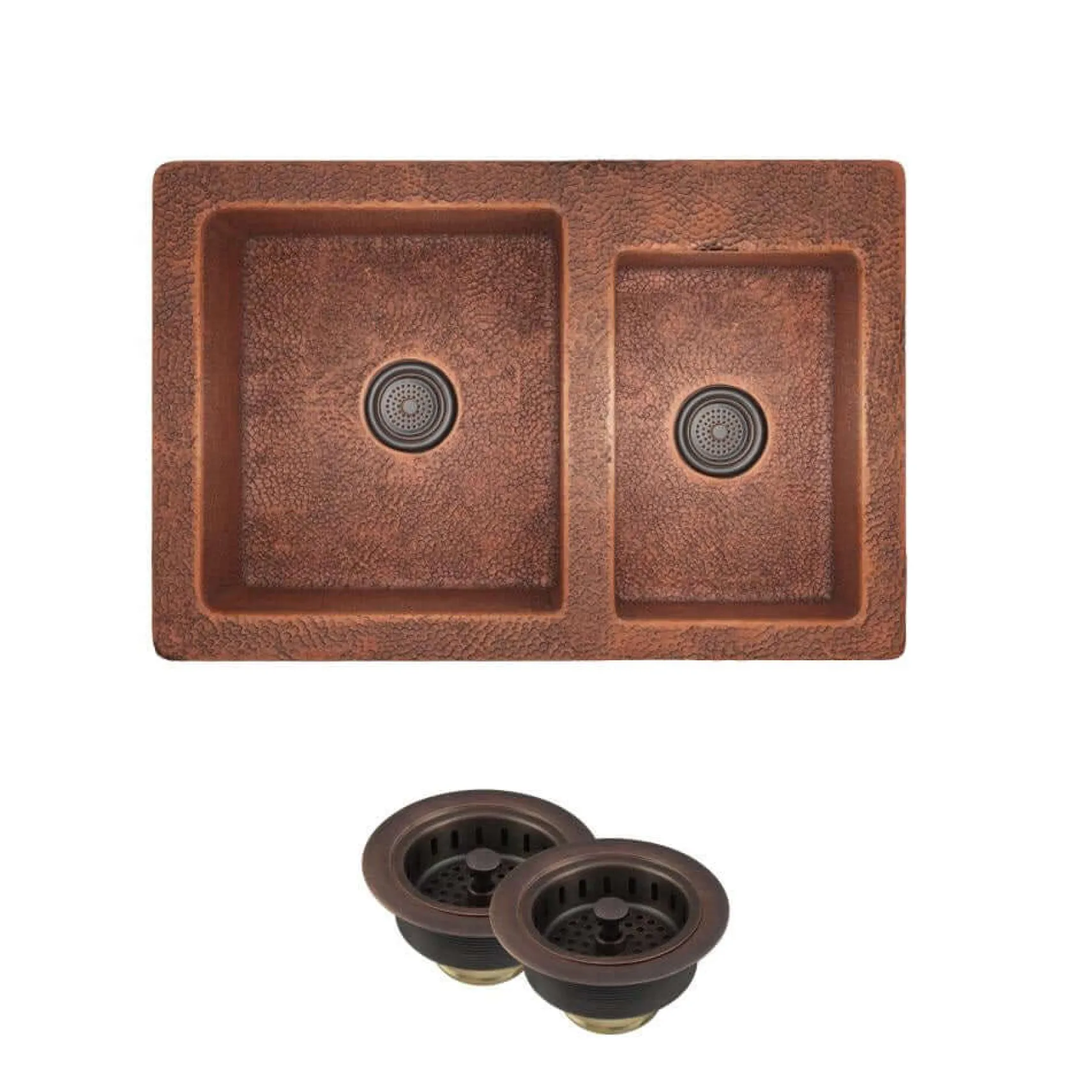 Rene 33" Copper Farmhouse Sink, 60/40 Double Bowl, R4-3001-ST-C