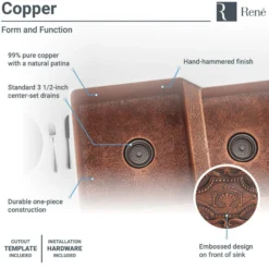 Rene 33" Copper Farmhouse Sink, 60/40 Double Bowl, R4-3001-ST-C