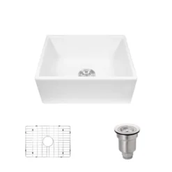Rene 24" Fireclay Farmhouse Sink, White, R10-3004-ST-B