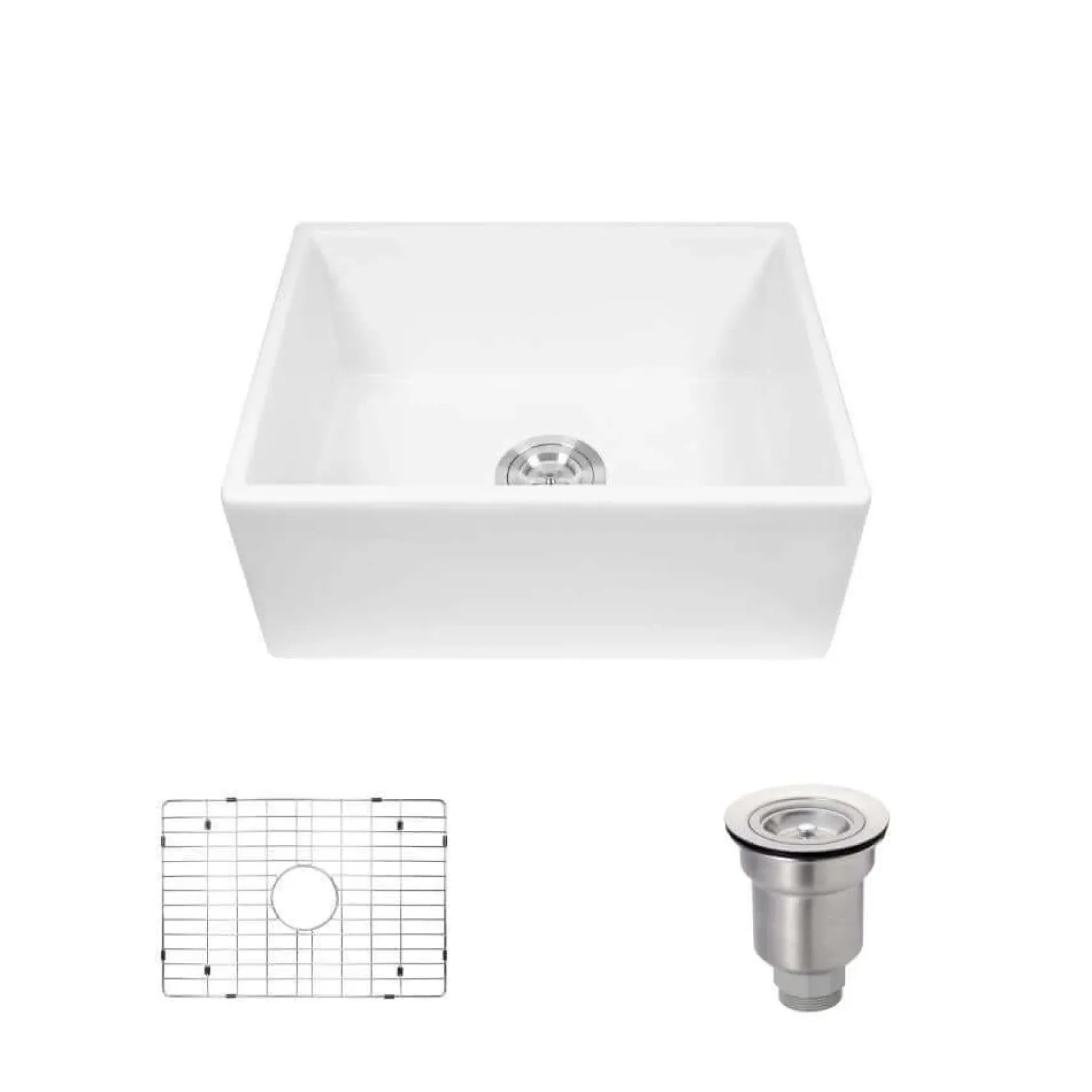 Rene 24" Fireclay Farmhouse Sink, White, R10-3004-ST-B