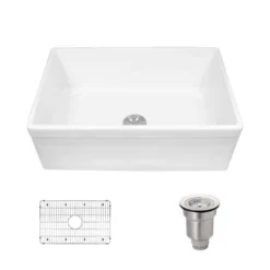 Rene 30" Fireclay Farmhouse Sink, White, Smooth/Edge R10-3005-ST-B
