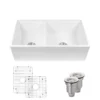 Rene 33" Fireclay Farmhouse Sink, 60/40 Double Bowl, White, R10-3003-ST-B