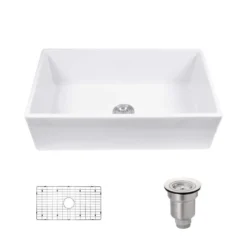 Rene 33" Fireclay Farmhouse Sink, White, R10-3001-ST-B