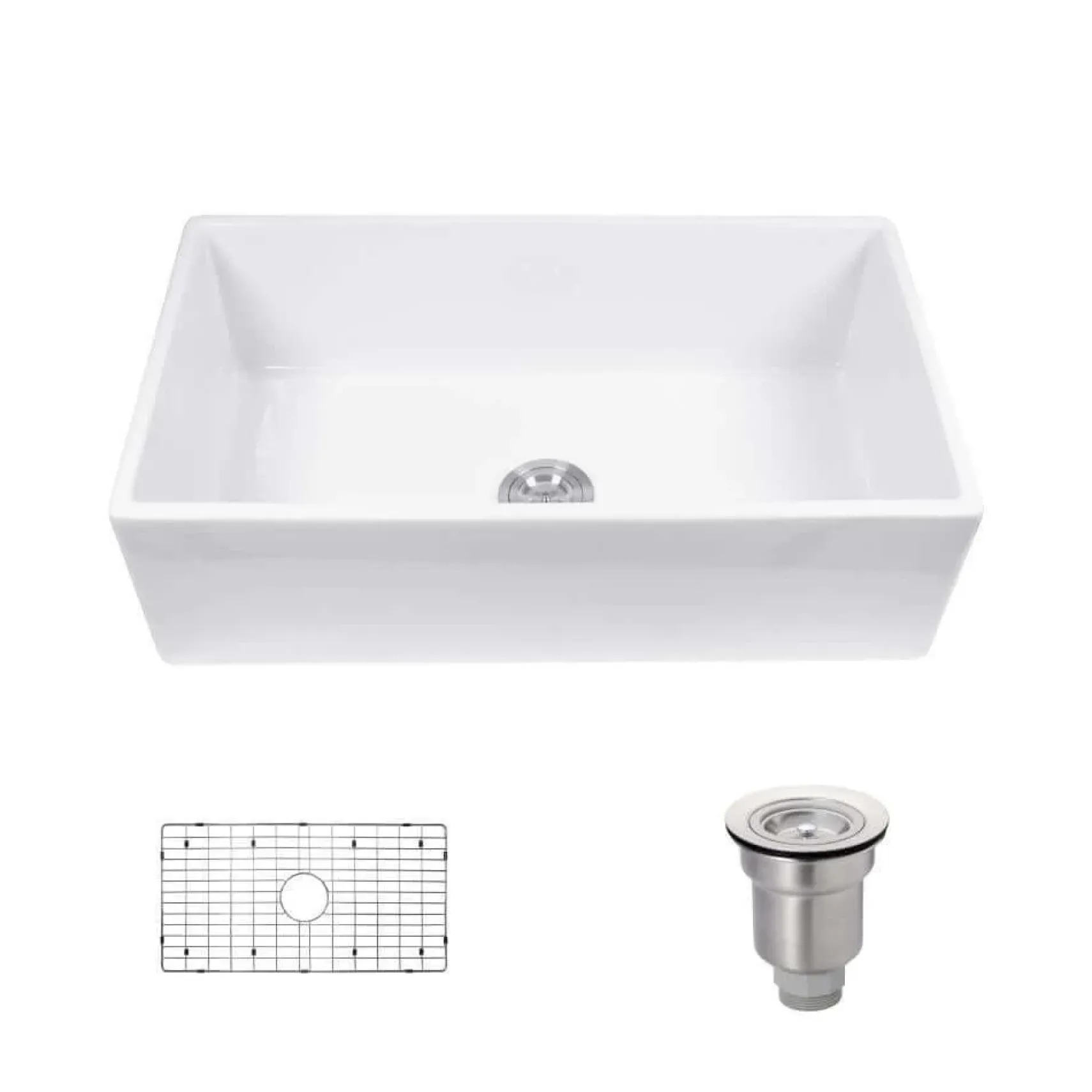 Rene 33" Fireclay Farmhouse Sink, White, R10-3001-ST-B