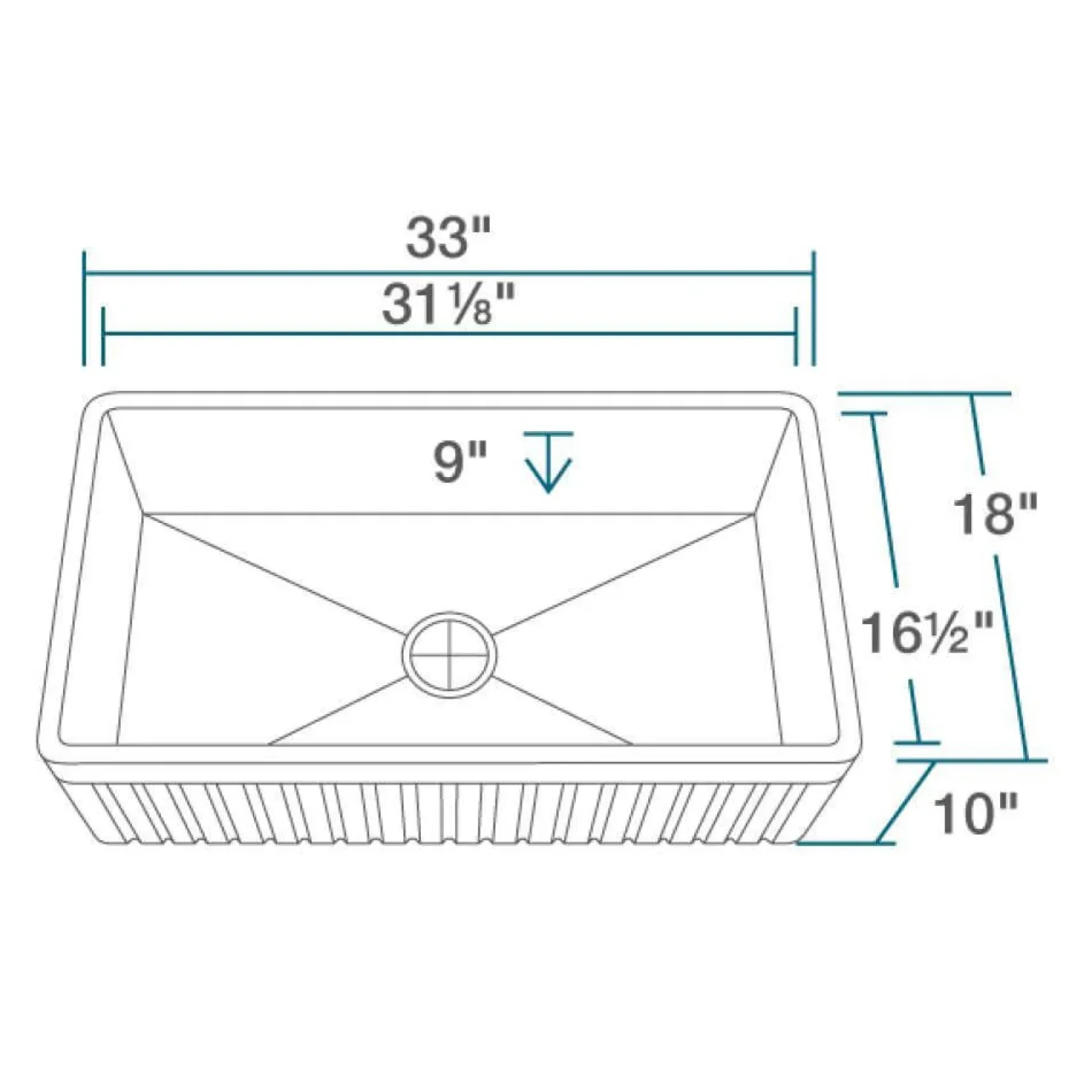 Rene 33" Fireclay Farmhouse Sink, White, R10-3001-ST-B