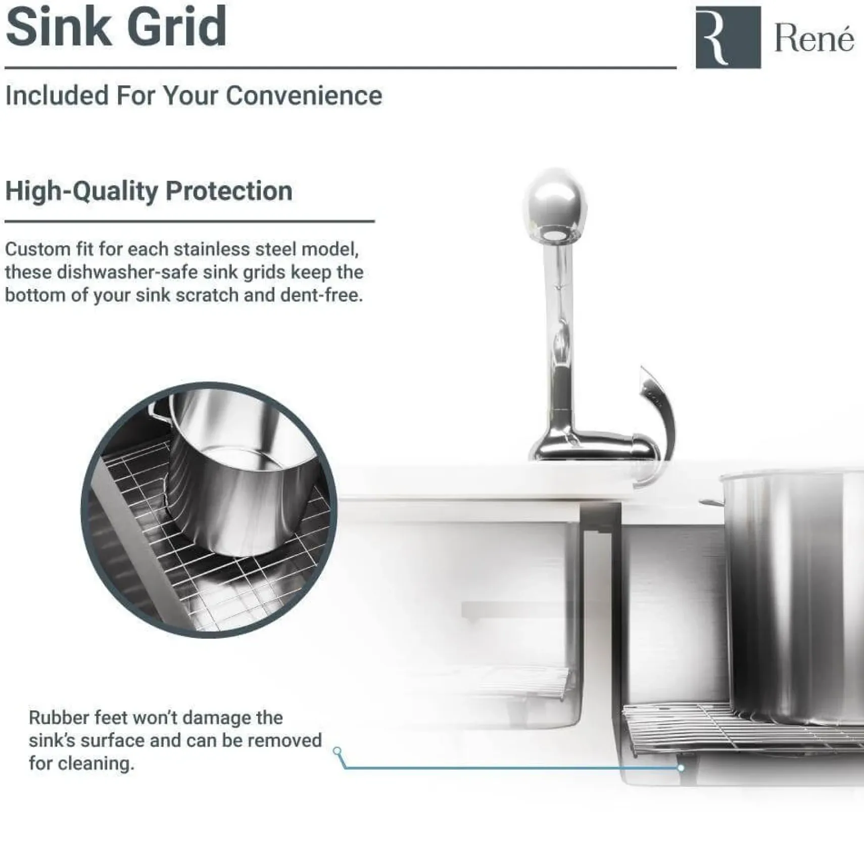 Rene 33" Stainless Steel Farmhouse Sink, 30/70 Double Bowl, 16 Gauge, R1-3003R-16