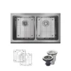 Rene 33" Stainless Steel Farmhouse Sink, 50/50 Double Bowl, 16 Gauge, R1-3002-16