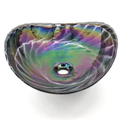Ruvati 19 inch Murano Glass Art Vessel Seashell Decorative Pattern Bathroom Sink, Cosmic Black, RVB3048