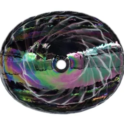 Ruvati 19 inch Murano Glass Art Vessel Seashell Decorative Pattern Bathroom Sink, Cosmic Black, RVB3048