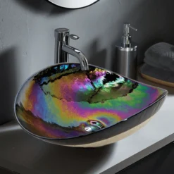 Ruvati 19 inch Murano Glass Art Vessel Seashell Decorative Pattern Bathroom Sink, Chestnut Brown, RVB3057