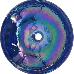 Ruvati 16 inch Murano Glass Art Vessel Circle Decorative Pattern Bathroom Sink, Celestial Blue, RVB3044