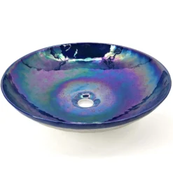 Ruvati 16 inch Murano Glass Art Vessel Circle Decorative Pattern Bathroom Sink, Celestial Blue, RVB3044