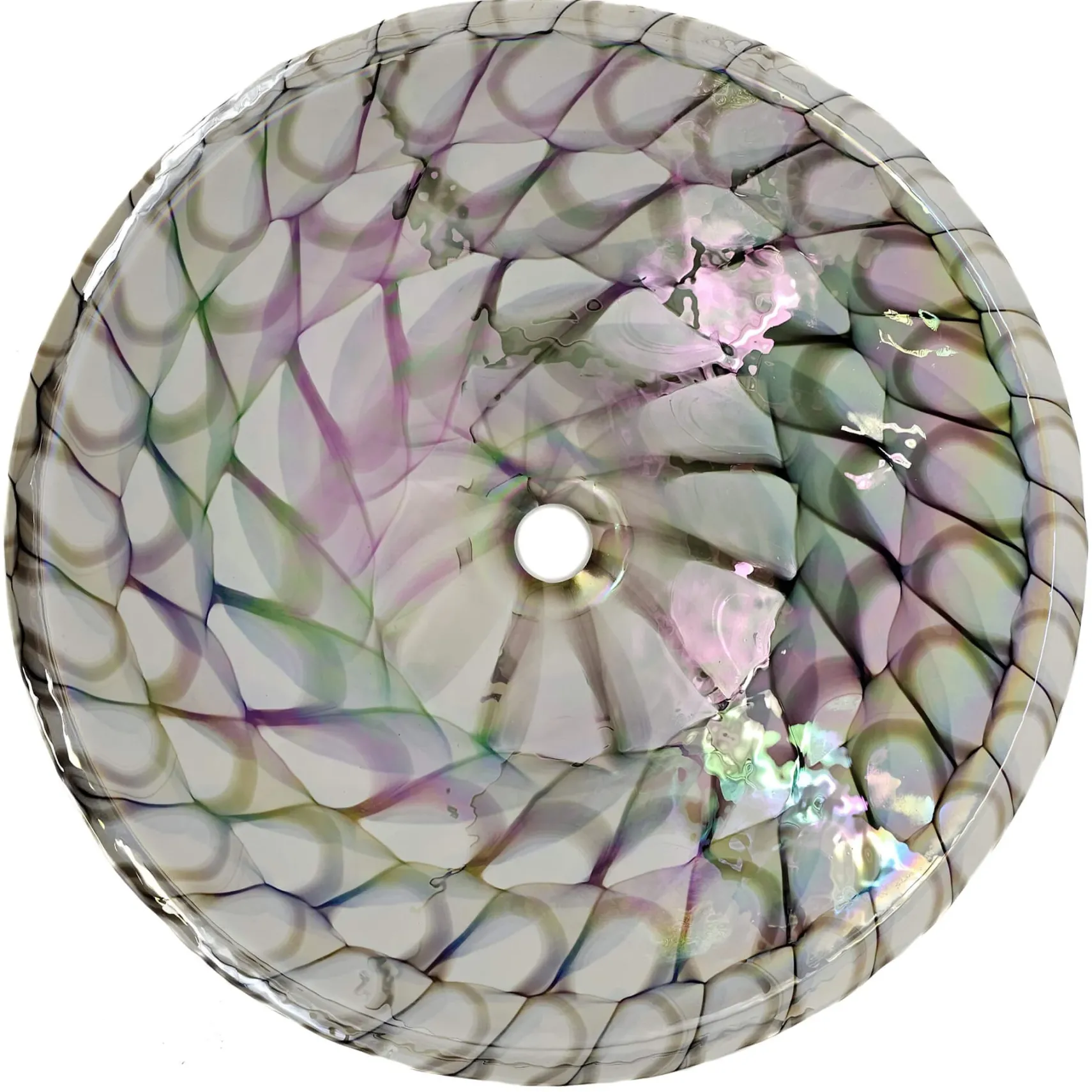 Ruvati 20 inch Murano Glass Art Drop In Round Decorative Pattern Bathroom Sink, Nautilus Brown, RVB3026