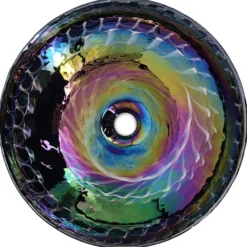 Ruvati 16 inch Murano Glass Art Vessel Circle Decorative Pattern Bathroom Sink, Cosmic Black, RVB3049