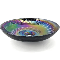 Ruvati 16 inch Murano Glass Art Vessel Circle Decorative Pattern Bathroom Sink, Cosmic Black, RVB3049