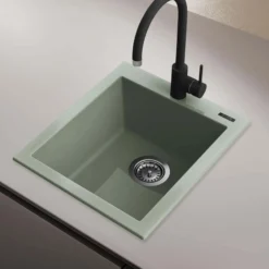 Ruvati 16 x 20 inch epiGranite Drop-in Topmount Granite Composite Single Bowl Kitchen Sink, Sage Green, RVG1016SG