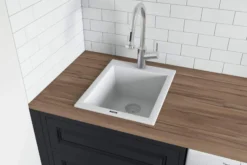 Ruvati 18 x 20 inch epiGranite Drop-in Topmount Granite Composite Single Bowl Wet Bar Prep Sink, Arctic White, RVG1018WH