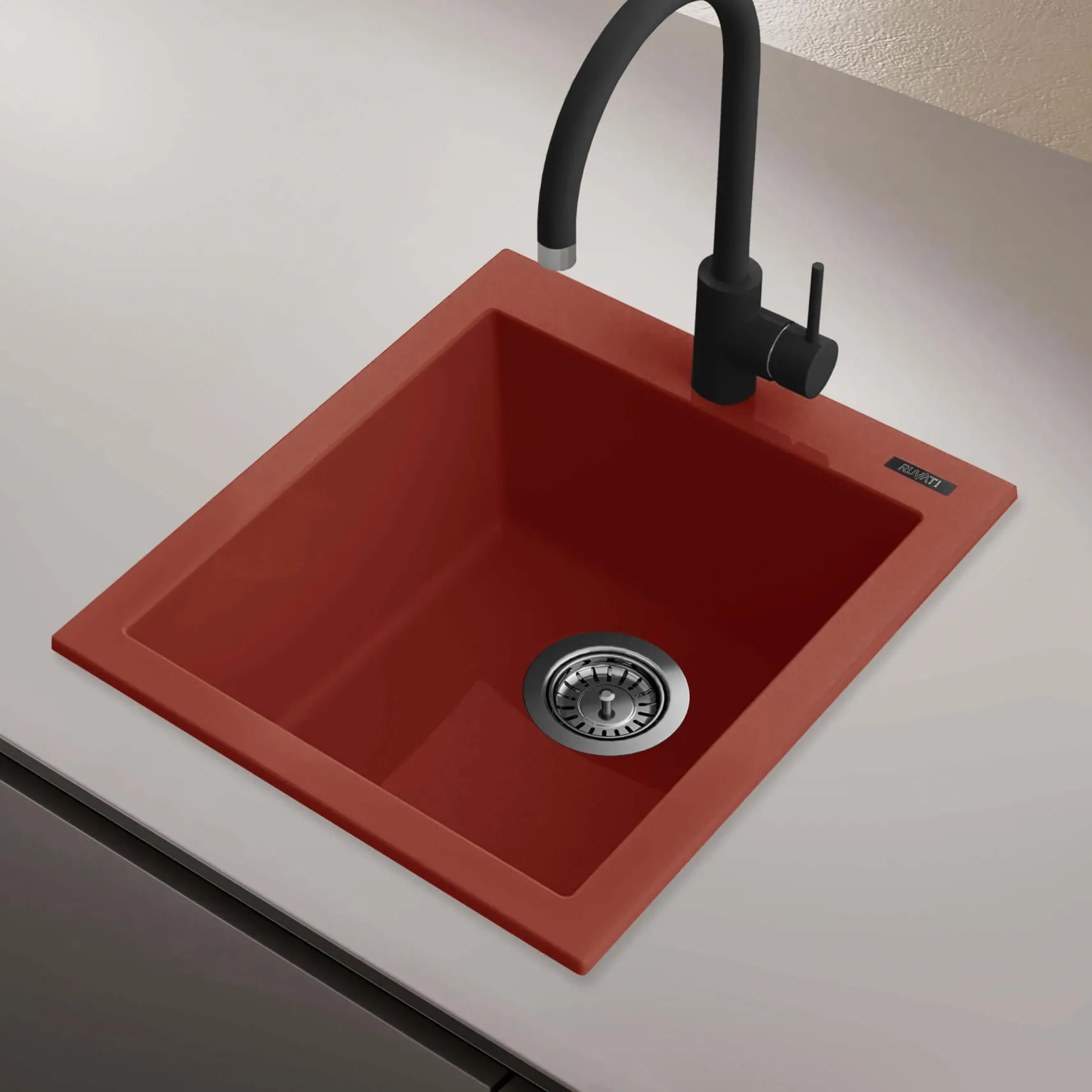 Ruvati 16 x 20 inch epiGranite Drop-in Topmount Granite Composite Single Bowl Kitchen Sink, Berry Red, RVG1016BR