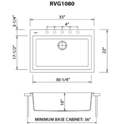 Ruvati 33 x 22 inch epiGranite Drop-in Topmount Granite Composite Single Bowl Kitchen Sink, Urban Gray, RVG1080UG