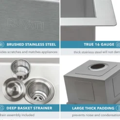 Ruvati 21 x 20 x 12 inch Drop-in Topmount Laundry Utility Workstation Sink 16 Gauge Stainless Steel, RVU6421