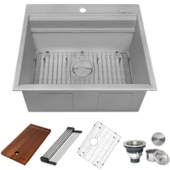 Ruvati Alto 25 x 22 x 12 inch Deep Laundry Workstation Sink with Washboard Topmount Stainless Steel, 16, RVU6553