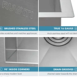 Ruvati Alto 27 x 19 x 12 inch Deep Laundry Utility Workstation Sink Undermount 16 Gauge, Stainless Steel, 16, RVU6327