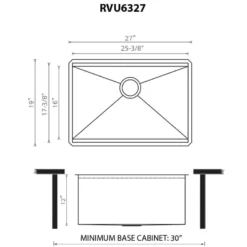 Ruvati Alto 27 x 19 x 12 inch Deep Laundry Utility Workstation Sink Undermount 16 Gauge, Stainless Steel, 16, RVU6327