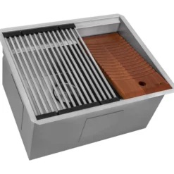 Ruvati Alto 23 x 19 x 12 inch Deep Laundry Workstation Sink with Washboard Undermount Stainless Steel, 16, RVU6525
