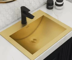 Ruvati Ariaso 21" Rectangle Drop In Stainless Steel Bathroom Sink, Brushed Gold Brass Tone, 16 Gauge, RVH5110GG