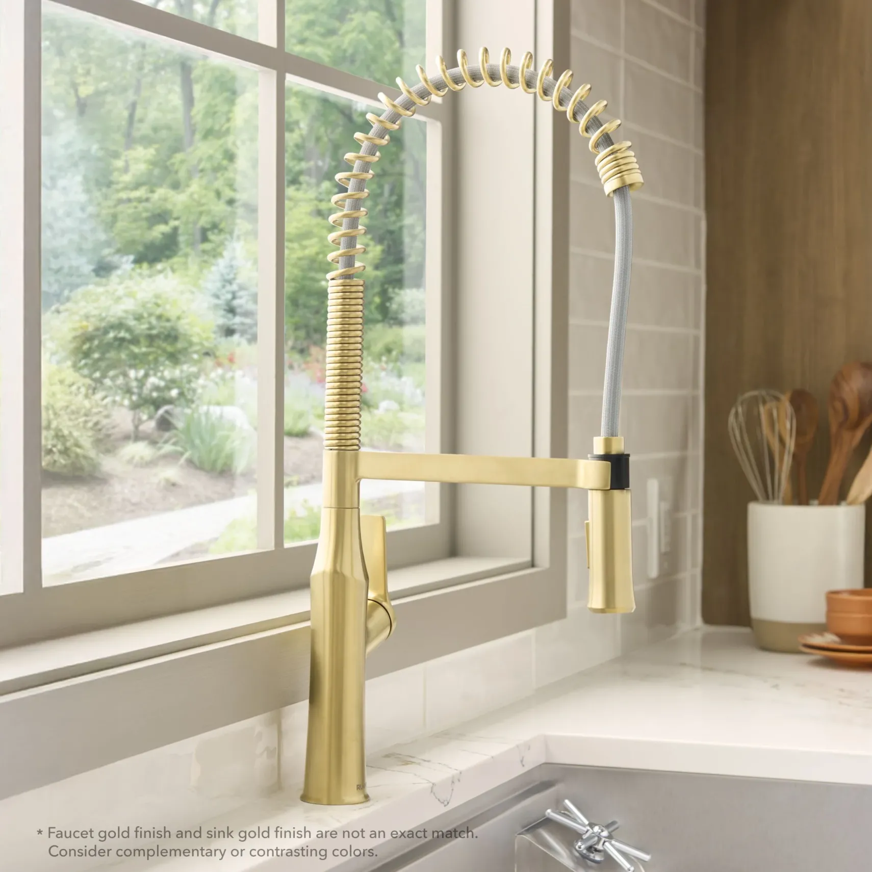 Ruvati Bianca Pre-Rinse High Arc Kitchen Faucet, Brushed Gold, Single Lever, RVF1233SG