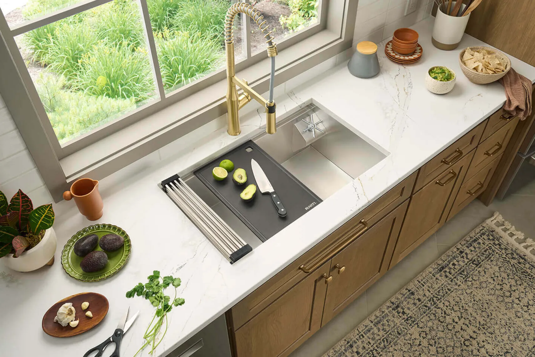 Ruvati Bianca Pre-Rinse High Arc Kitchen Faucet, Brushed Gold, Single Lever, RVF1233SG