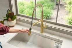 Ruvati Bianca Pre-Rinse High Arc Kitchen Faucet, Brushed Gold, Single Lever, RVF1233SG
