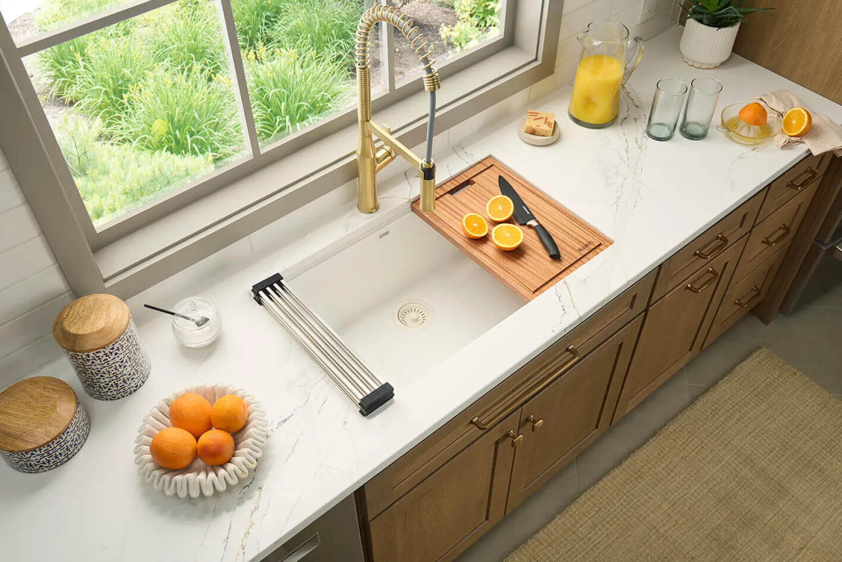 Ruvati Bianca Pre-Rinse High Arc Kitchen Faucet, Brushed Gold, Single Lever, RVF1233SG