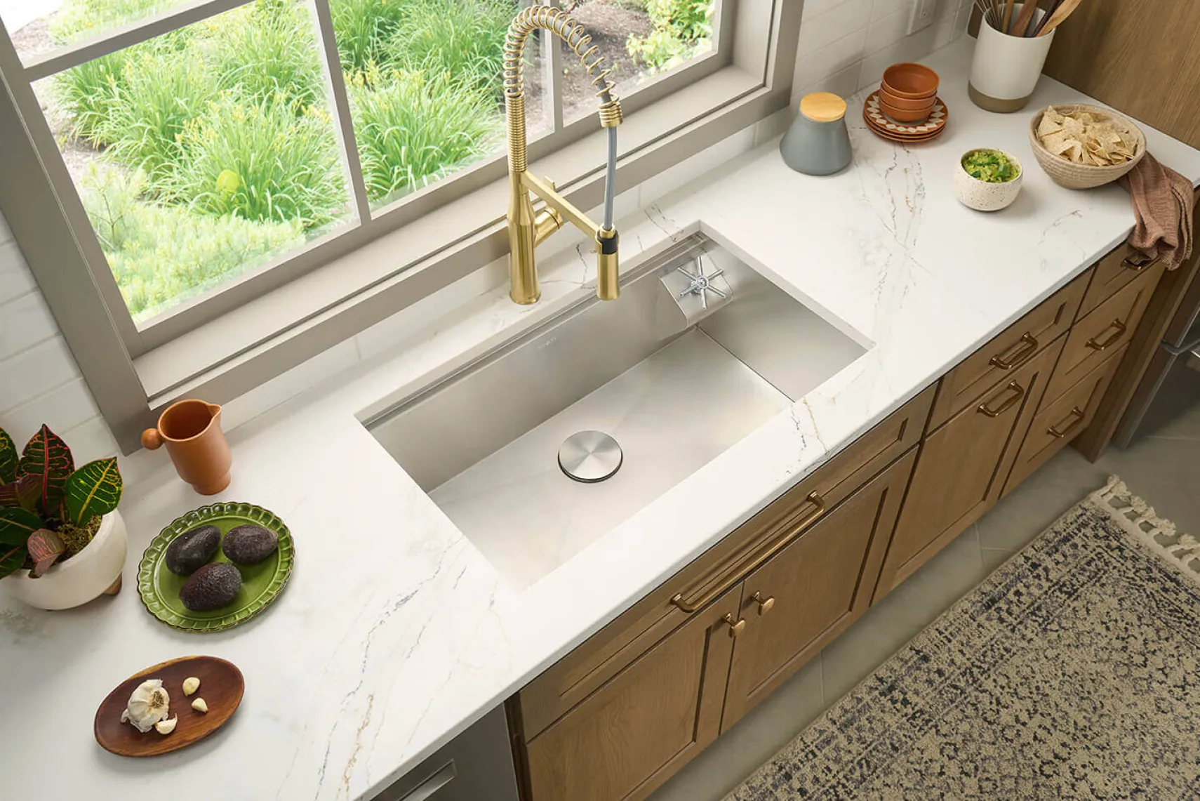 Ruvati Bianca Pre-Rinse High Arc Kitchen Faucet, Brushed Gold, Single Lever, RVF1233SG